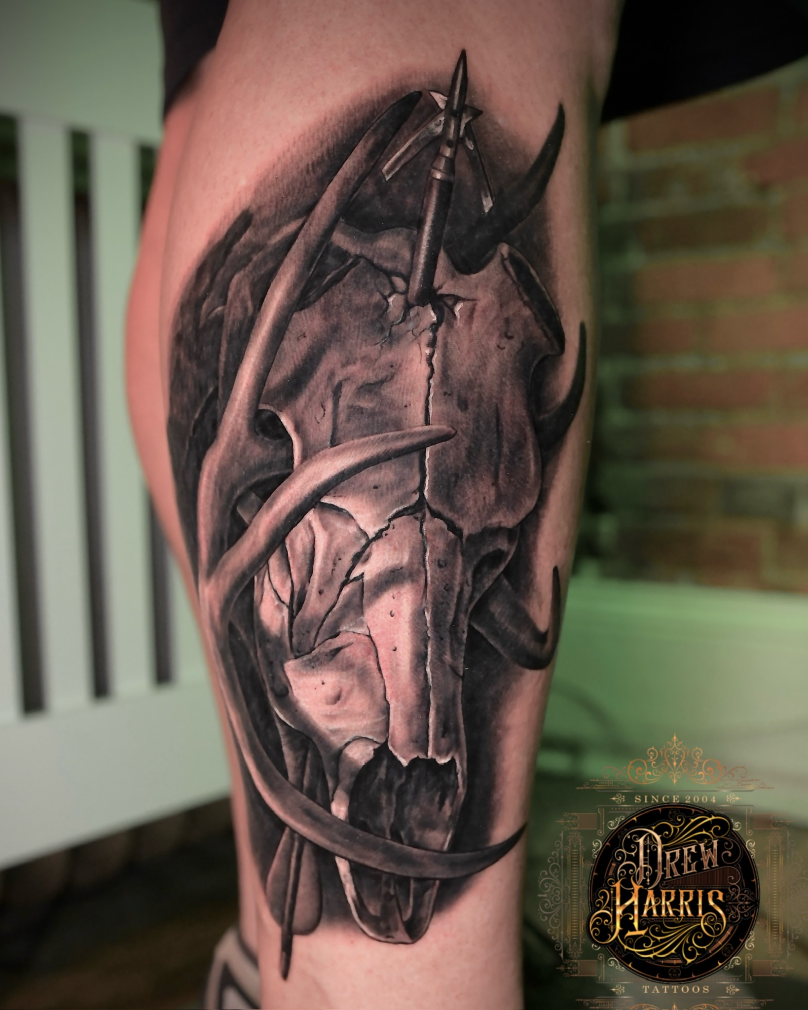 Deer skull By Drew at Double Diamond Tattoos in West Chester, PA