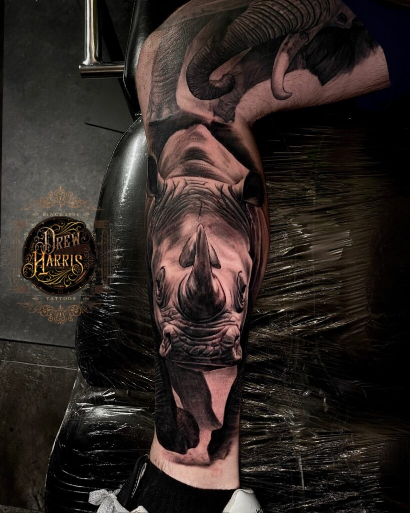 Rhino Tattoo by Drew Harris at Double Diamond Tattoos in West Chester