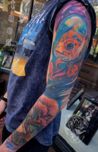 Space Goldfish Tattoo by Will Pollock at Double Diamond Tattoos in West Chester