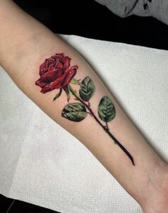Realism Rose Tattoo by Rachel Rush at Double Diamond Tattoos in West Chester