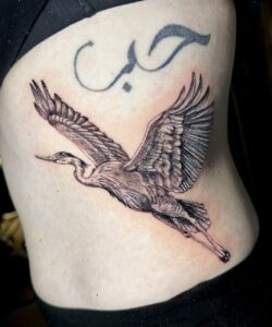 Crane Tattoo by Rachel Rush at Double Diamond Tattoos in West Chester