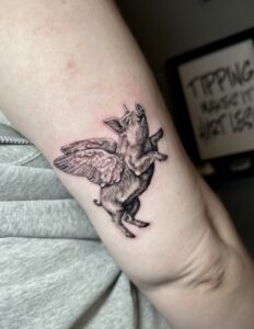 Flying Pig Tattoo by Rachel Rush at Double Diamond Tattoos in West Chester