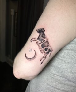 Cow Jumped over the Moon Tattoo by Rachel Rush at Double Diamond Tattoos in West Chester
